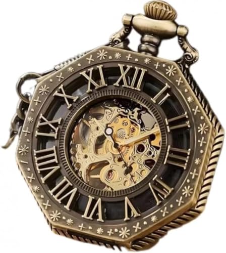 Maryseaチェーン付き懐中時計高級ユニークなローマ数字懐中時計スチームパンクフルスチールメカニカル手巻き (ブロンズ) [並行輸入品]